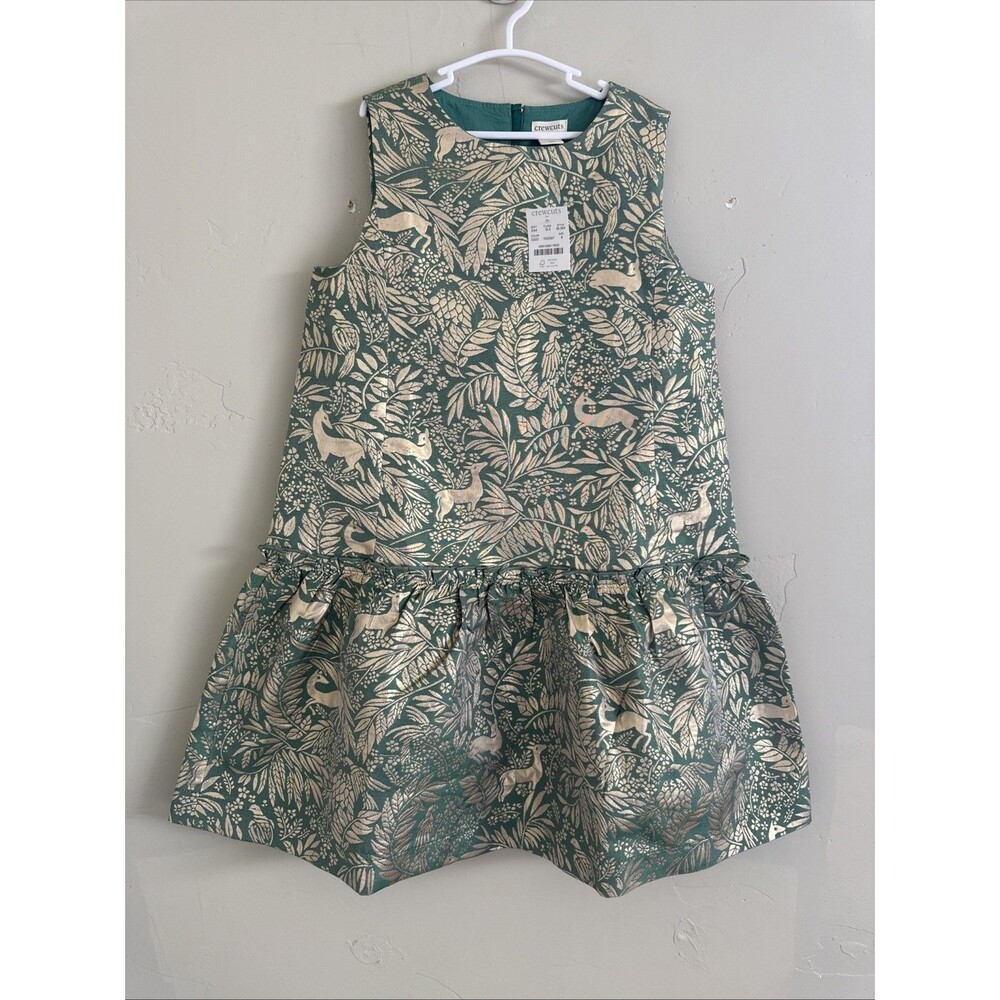 Crewcuts NWT Girls Size 8 Jacquard Green Dress Gold Deer Fancy Party